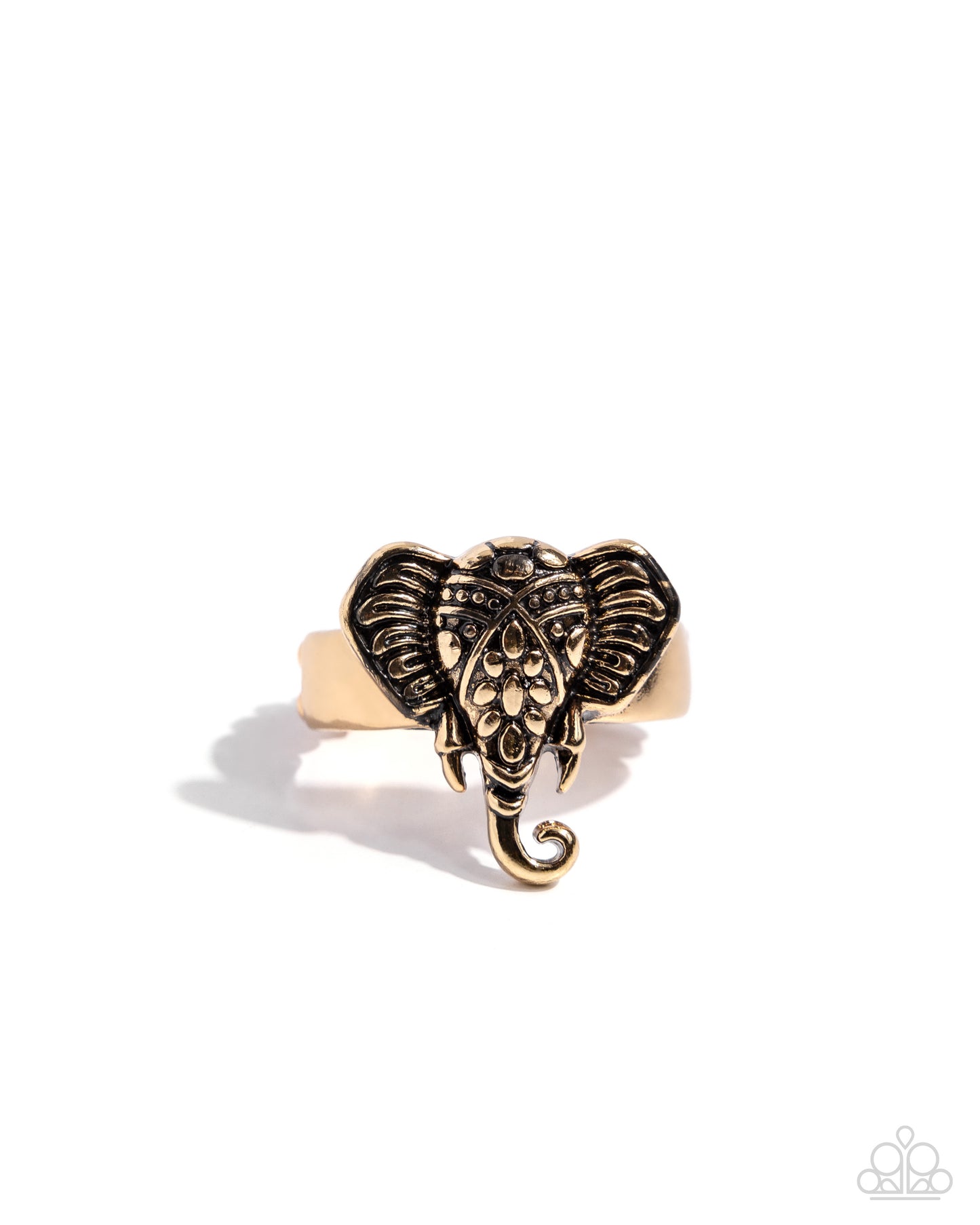 Elephant Whisper - Gold Detailed Elephant Head Paparazzi Ring