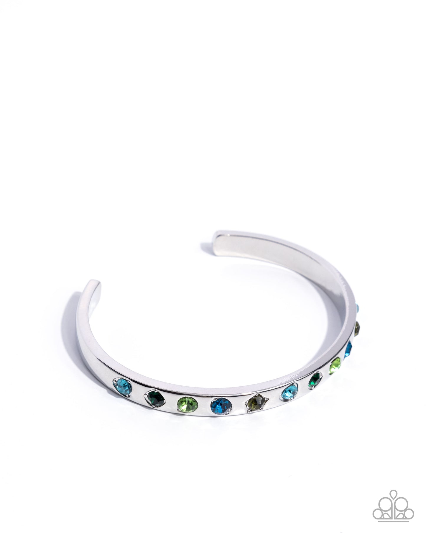 Best of the Bling - Green & Blue Gems/Silver Cuff Paparazzi Bracelet