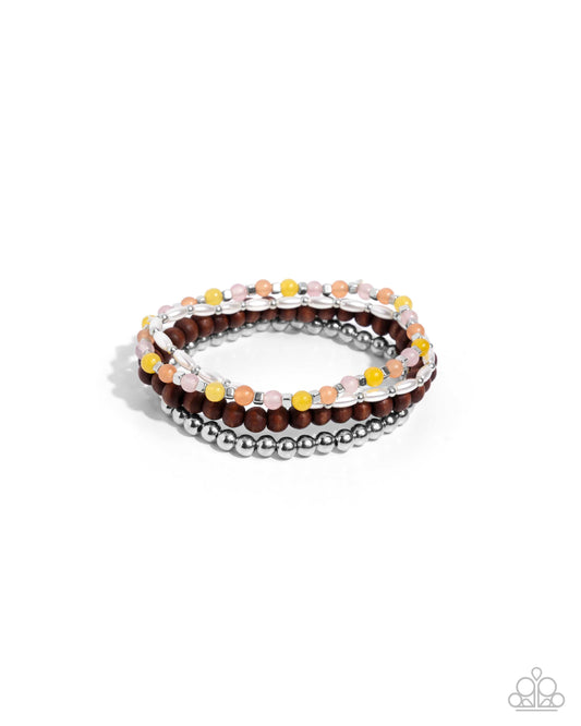 Could Have Been Me - Orange, Yellow, Silver, & Wooden Beaded Set of 4 Paparazzi Stretch Bracelets