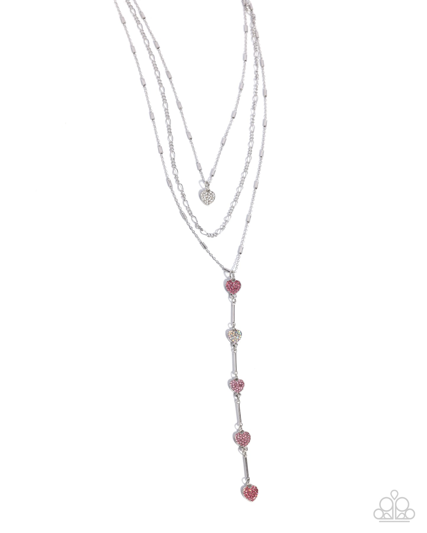 Valiant Valentine - Pink/White Rhinestone Hearts Paparazzi Necklace & matching earrings