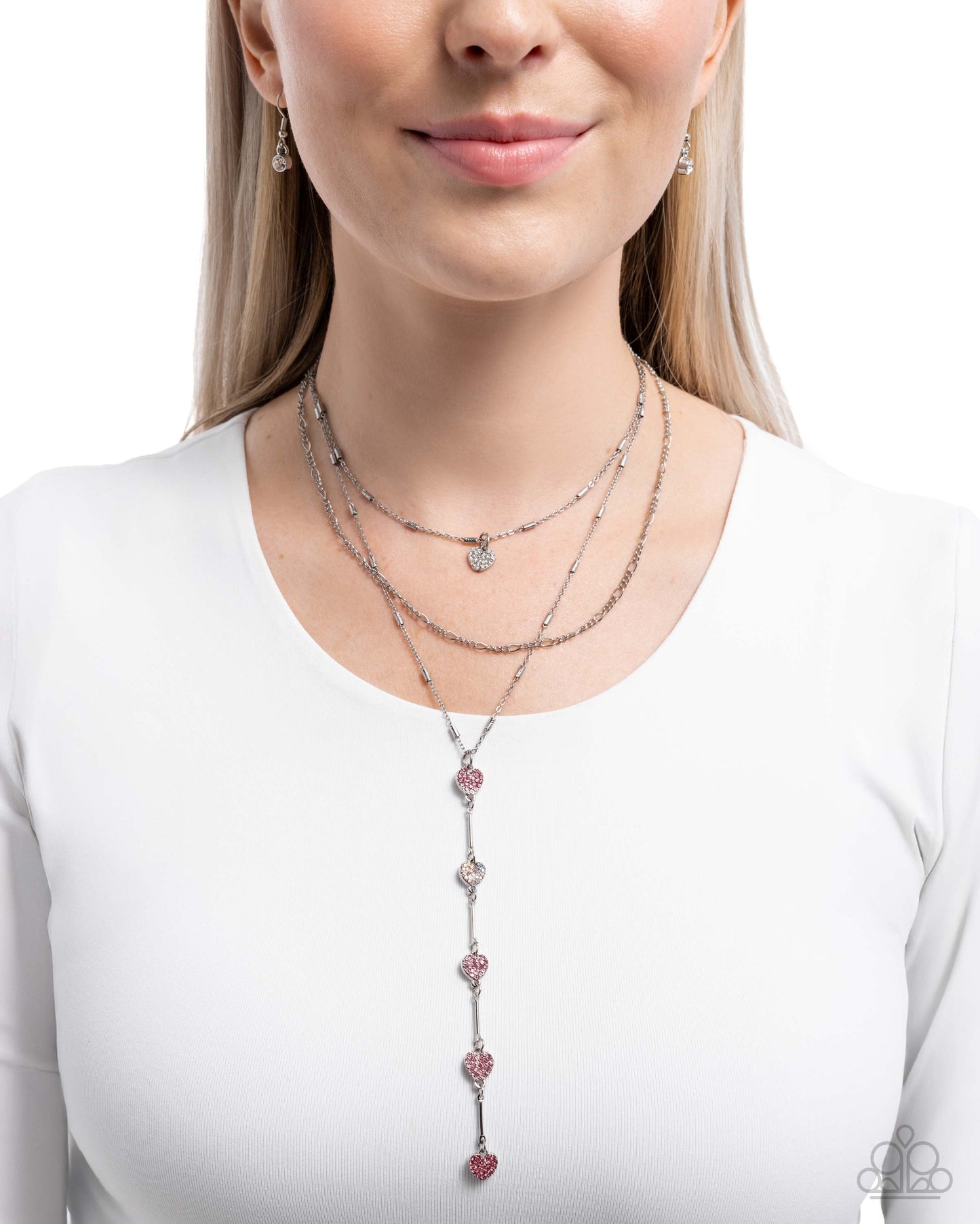 Valiant Valentine - Pink/White Rhinestone Hearts Paparazzi Necklace & matching earrings