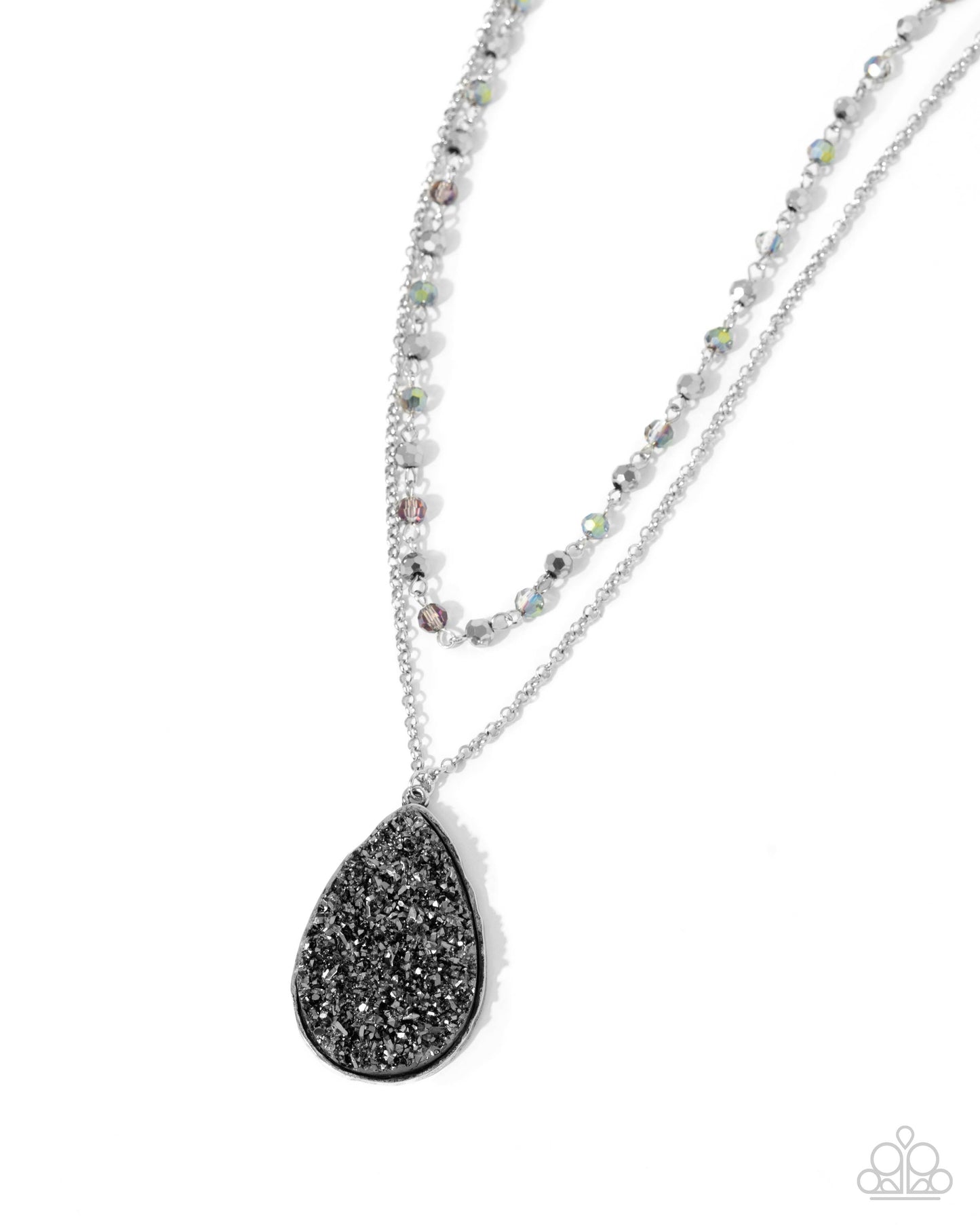 Druzy Delight - Silver Chain / Hematite Druzy-Like Accent Pendant Paparazzi Necklace & matching earrings
