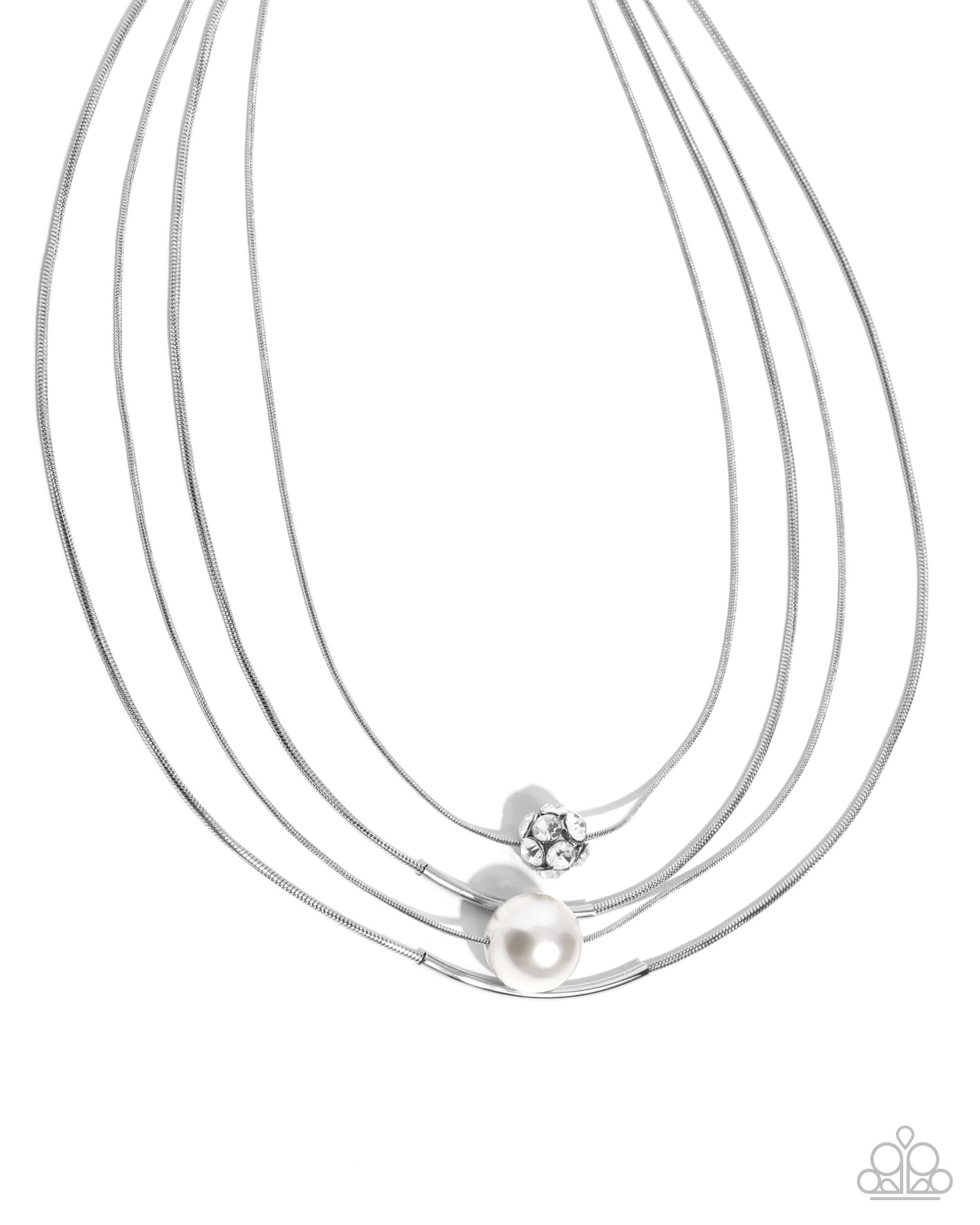 Phenomenal Pearls - White Rhinestones/White Pearl/Silver Chains Paparazzi Necklace & matching earrings