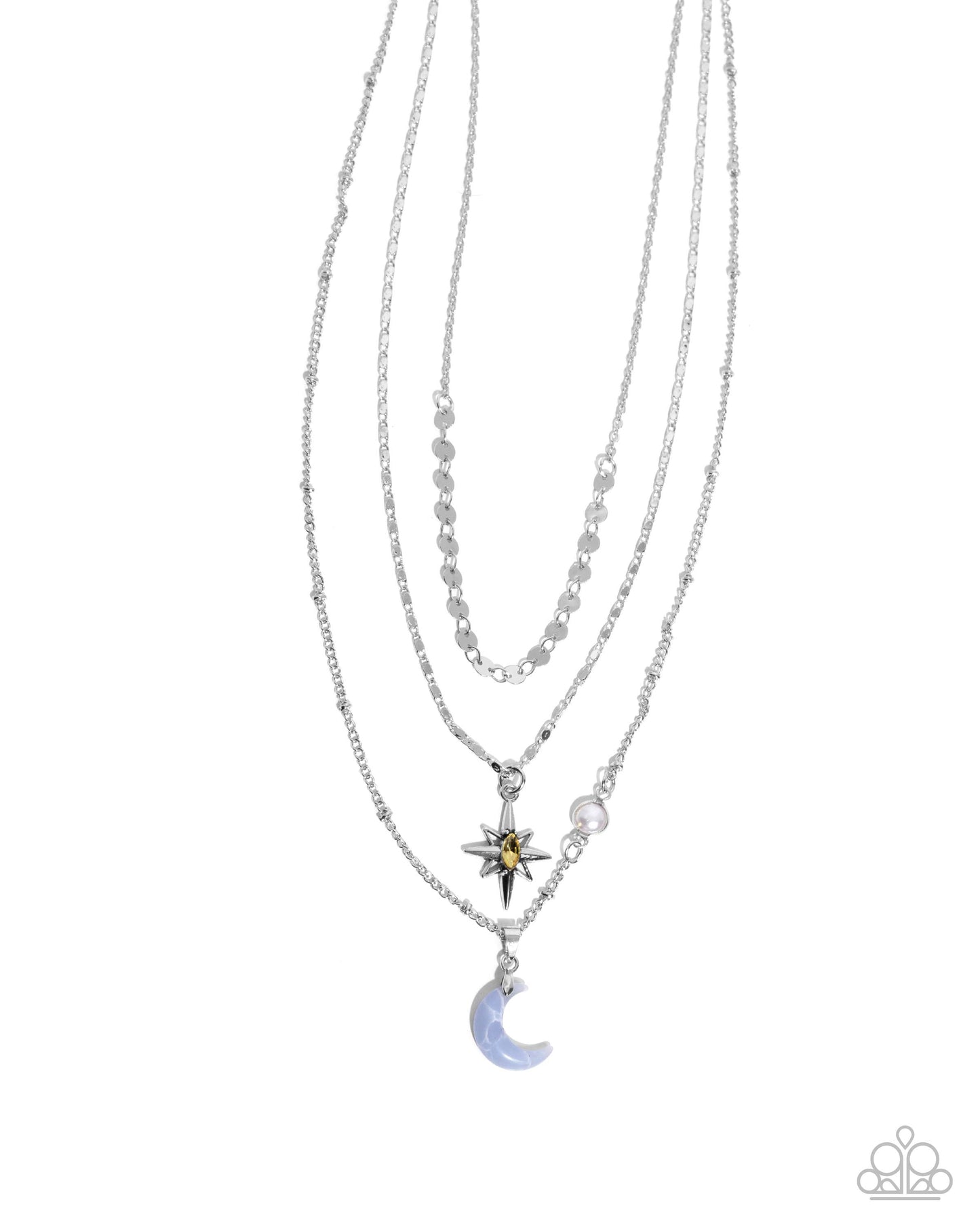 Cosmic Clinch - Blue Moon Pendant/Mismatched Silver Chains Paparazzi Necklace & matching earrings