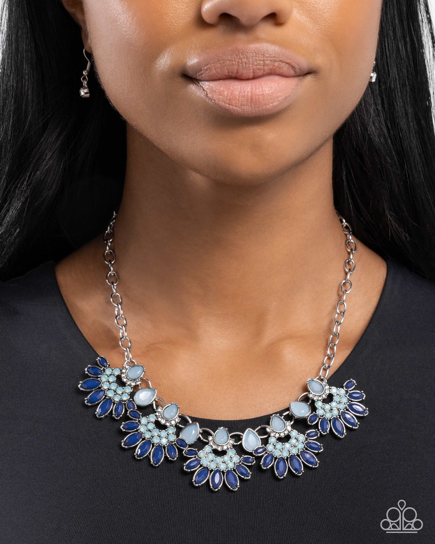 Flawless Fringe - Blue Gem Clusters Paparazzi Necklace & matching earrings