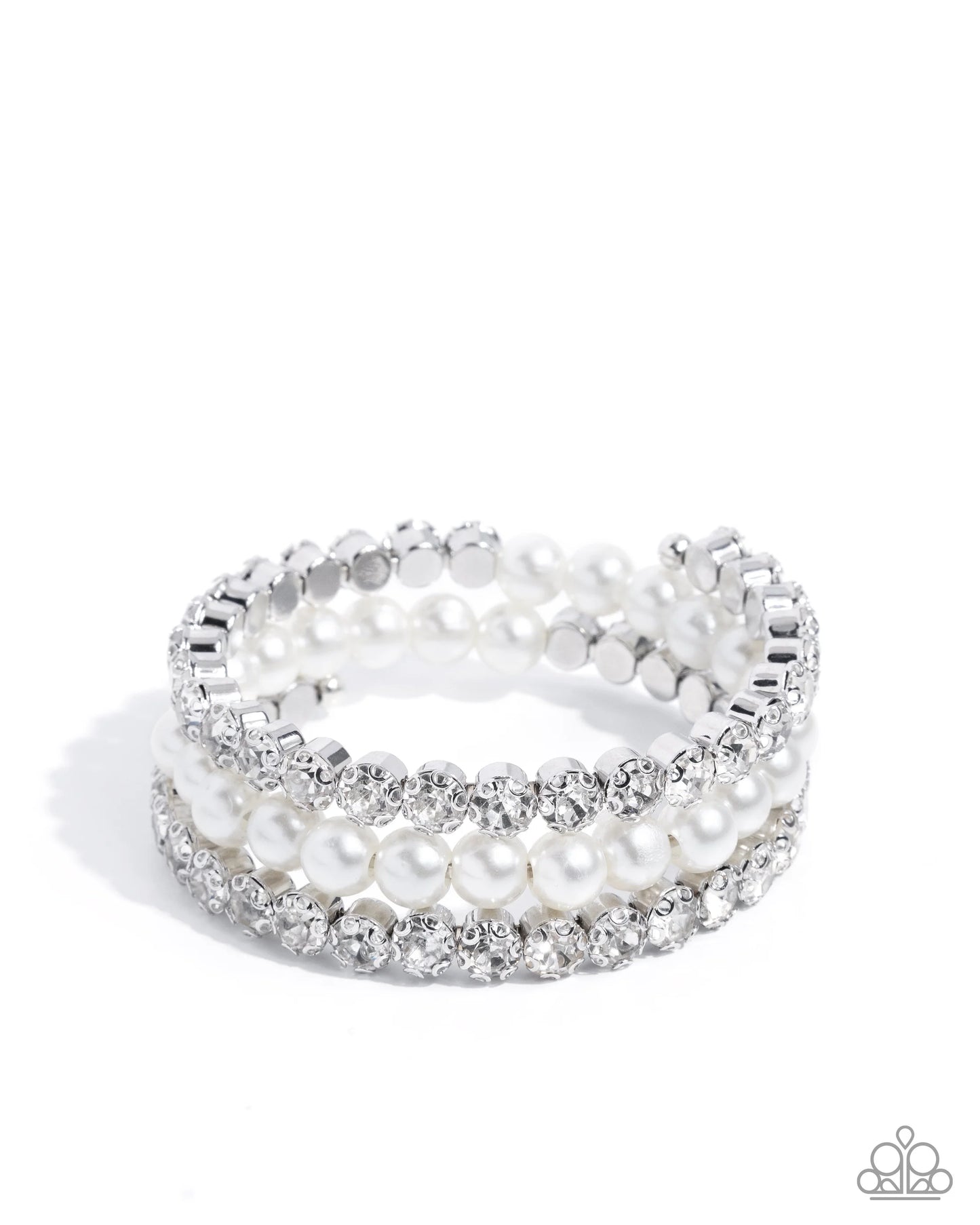 Grandiose Glitz - White Oversized Pearls/Crystalized- Like Gems Paparazzi Coil Bracelet