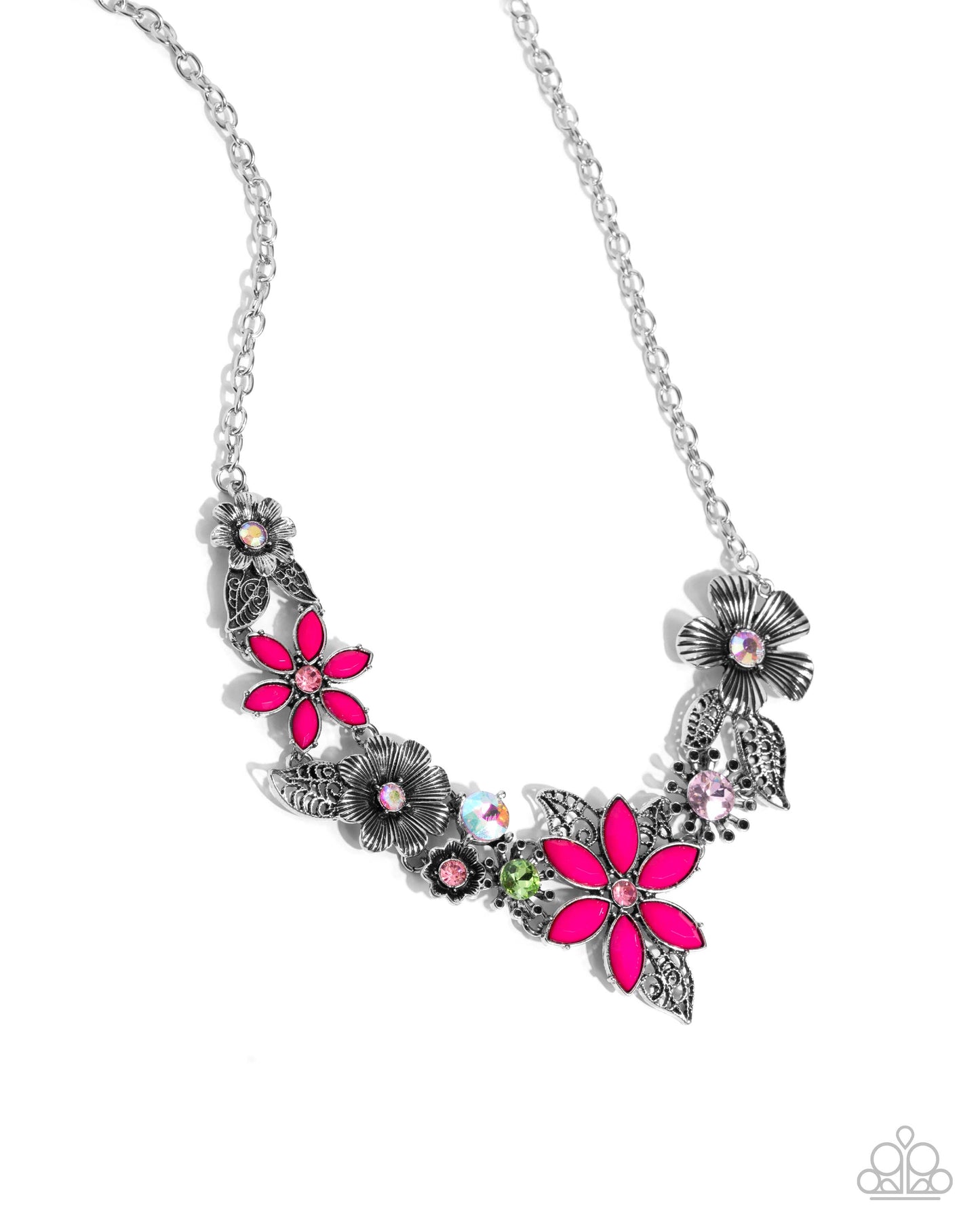 GARDEN My Sparkle - Pink Beaded Flowers/Pink Gems Paparazzi Necklace & matching earrings