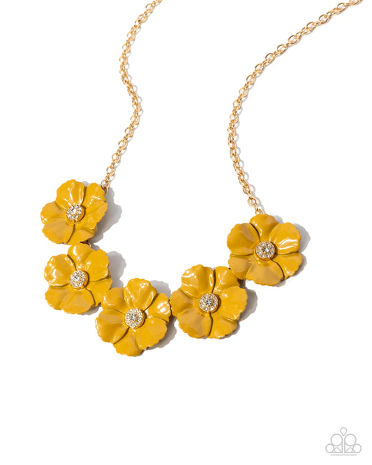 Floral Favor - Yellow Metal Flowers Paparazzi Necklace & matching earrings