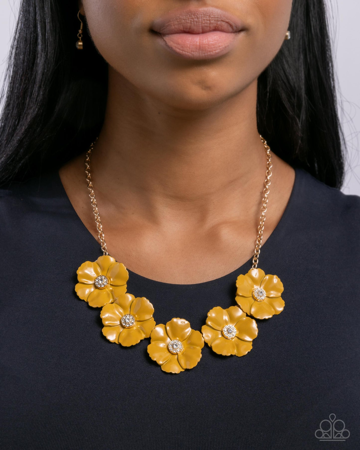 Floral Favor - Yellow Metal Flowers Paparazzi Necklace & matching earrings