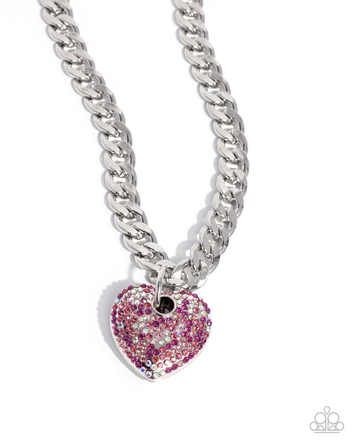 Ardent Affection - Pink Rhinestone Embellished Oversized Heart Pendant Paparazzi Necklace & matching earrings