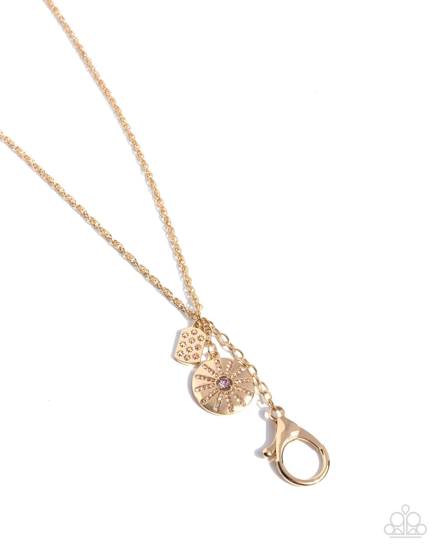 Embellished Effort - Gold Circle/Iridescent Rhinestone Star Paparazzi LANYARD Necklace & matching earrings