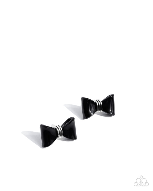 Spruced Up - Black Acrylic Bow Paparazzi Post Earrings