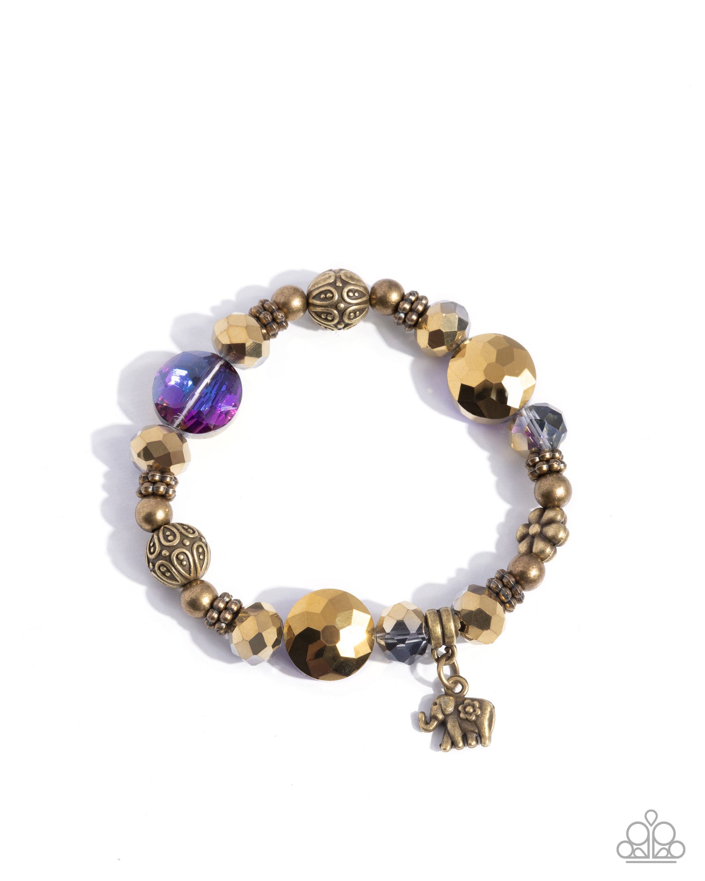Zoology Degree - Purple UV & Brass Beads/Brass Elephant Charm Paparazzi Stretch Bracelet