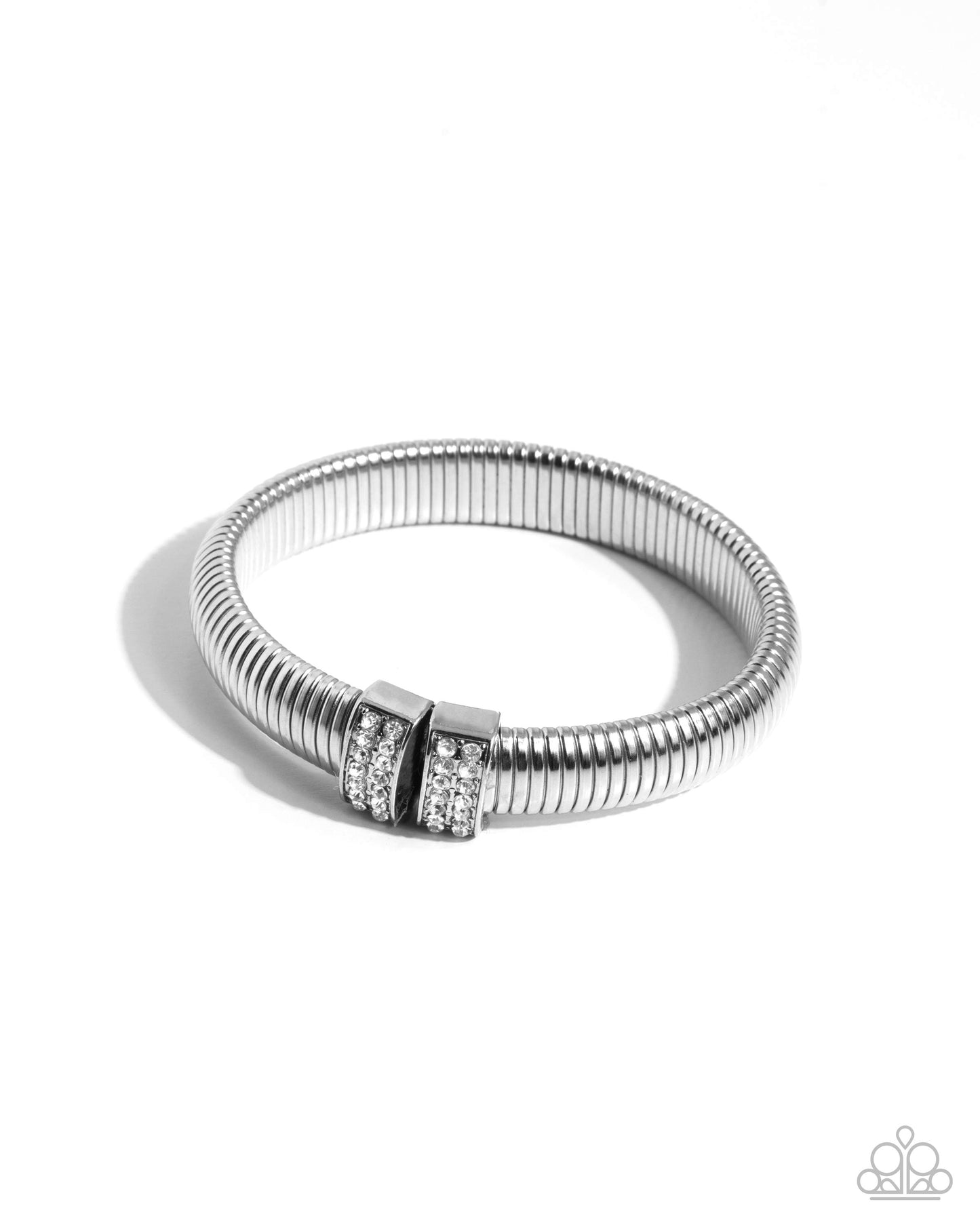 Tailored Transit - White Rhinestones & Silver Cable Paparazzi Cuff Bracelet