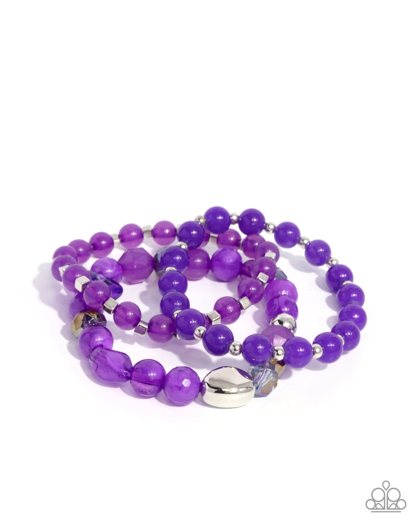 Breathtaking Beat - Purple, Iridescent, Silver Beaded Paparazzi Set of 3 Stretch Bracelets