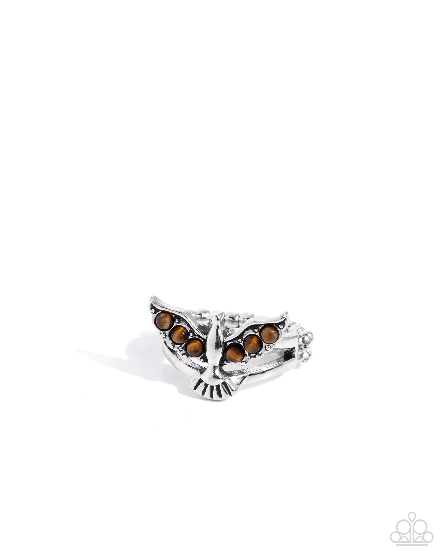 Sparrow Song - Brown Tiger's Eye Stone Beaded Wings/Silver Sparrow Paparazzi Ring