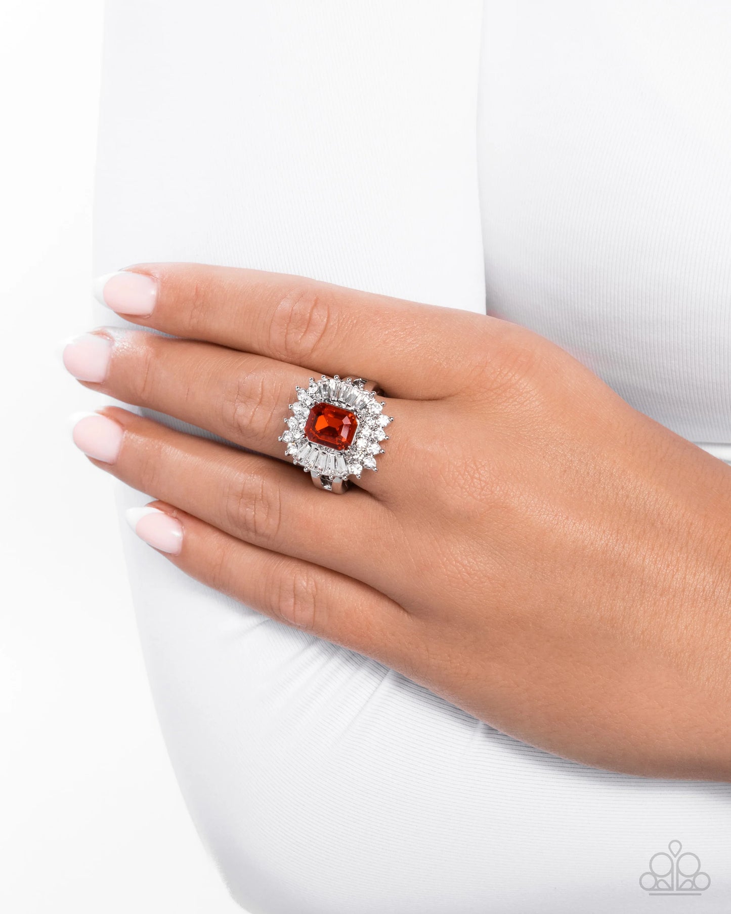 Promising Potential - Red & White Gems Paparazzi Ring