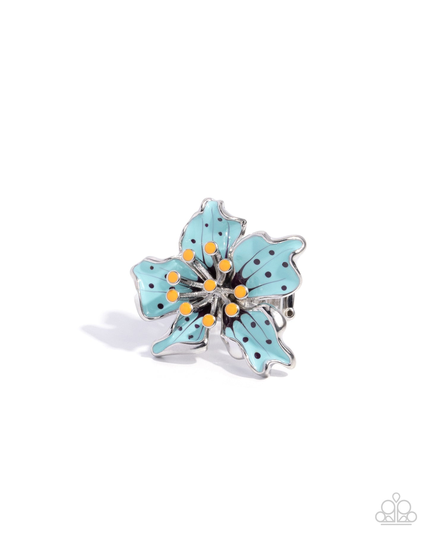 Fast Florals - Blue Flower/Yellow Dotted Center Paparazzi Ring