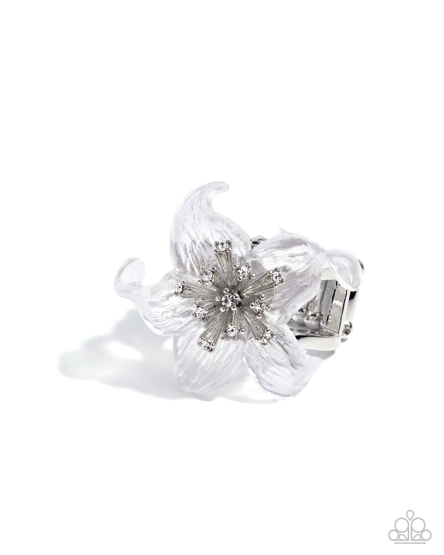 Floral Fable - White Acrylic Flower/White Rhinestone Filament Center Paparazzi Ring