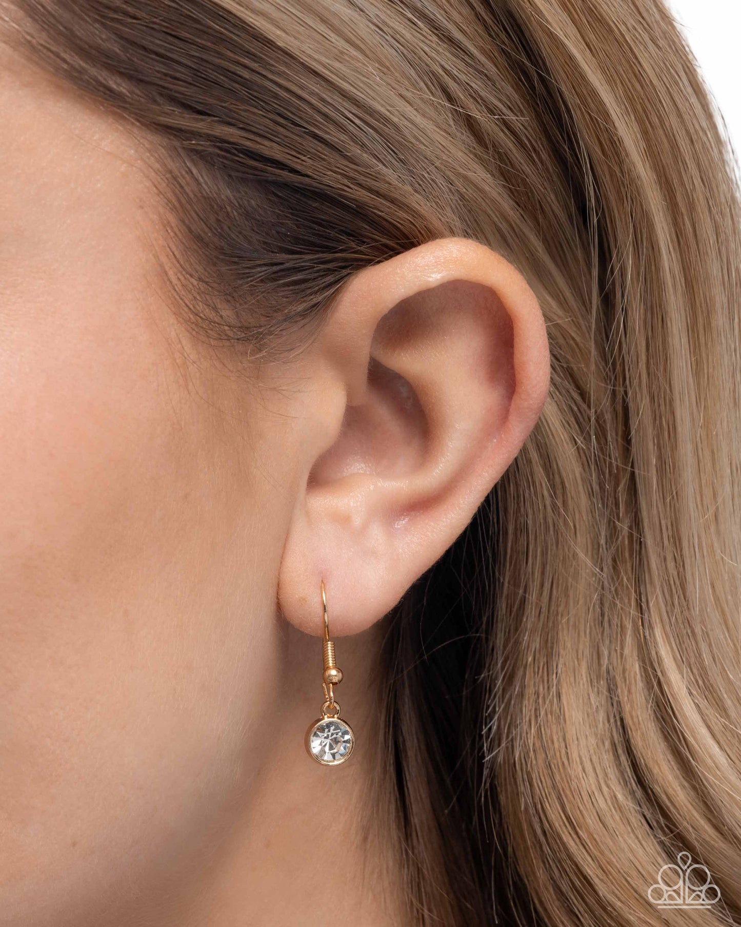 Cuddly Chic - Gold/Incandescent White Rhinestone Encrusted Bear Pendant Paparazzi Necklace & matching earrings