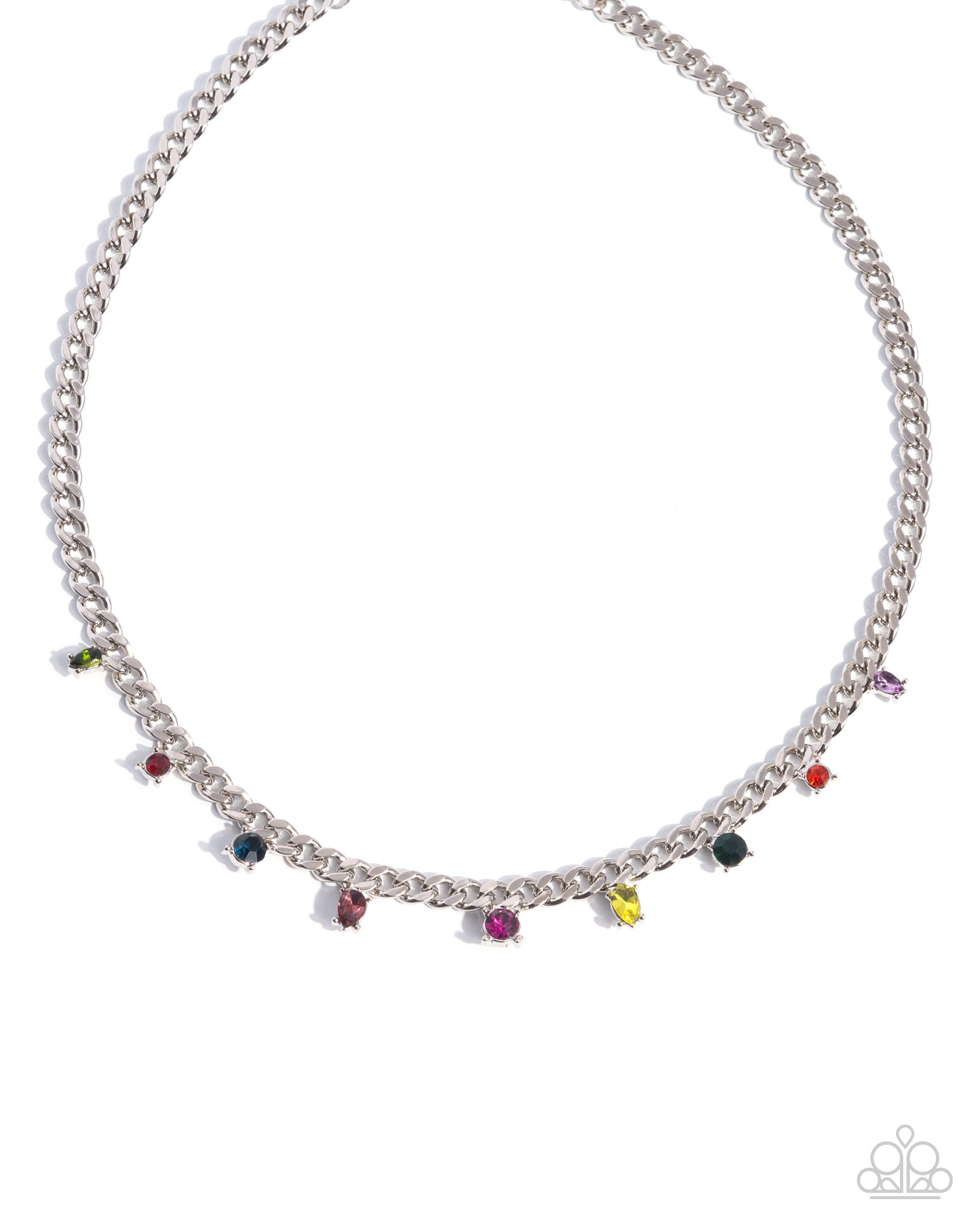 Rebellious Radiance - Multicolored Gems/Thick Silver Curb Chain Paparazzi Necklace & matching earrings