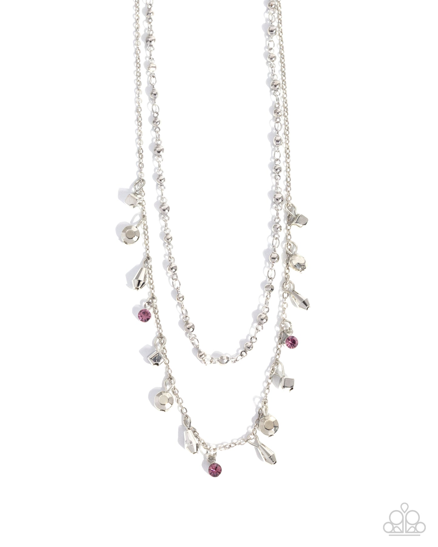 Layered Limit - Purple Rhinestones/Silver Cubes Paparazzi Necklace & matching earrings