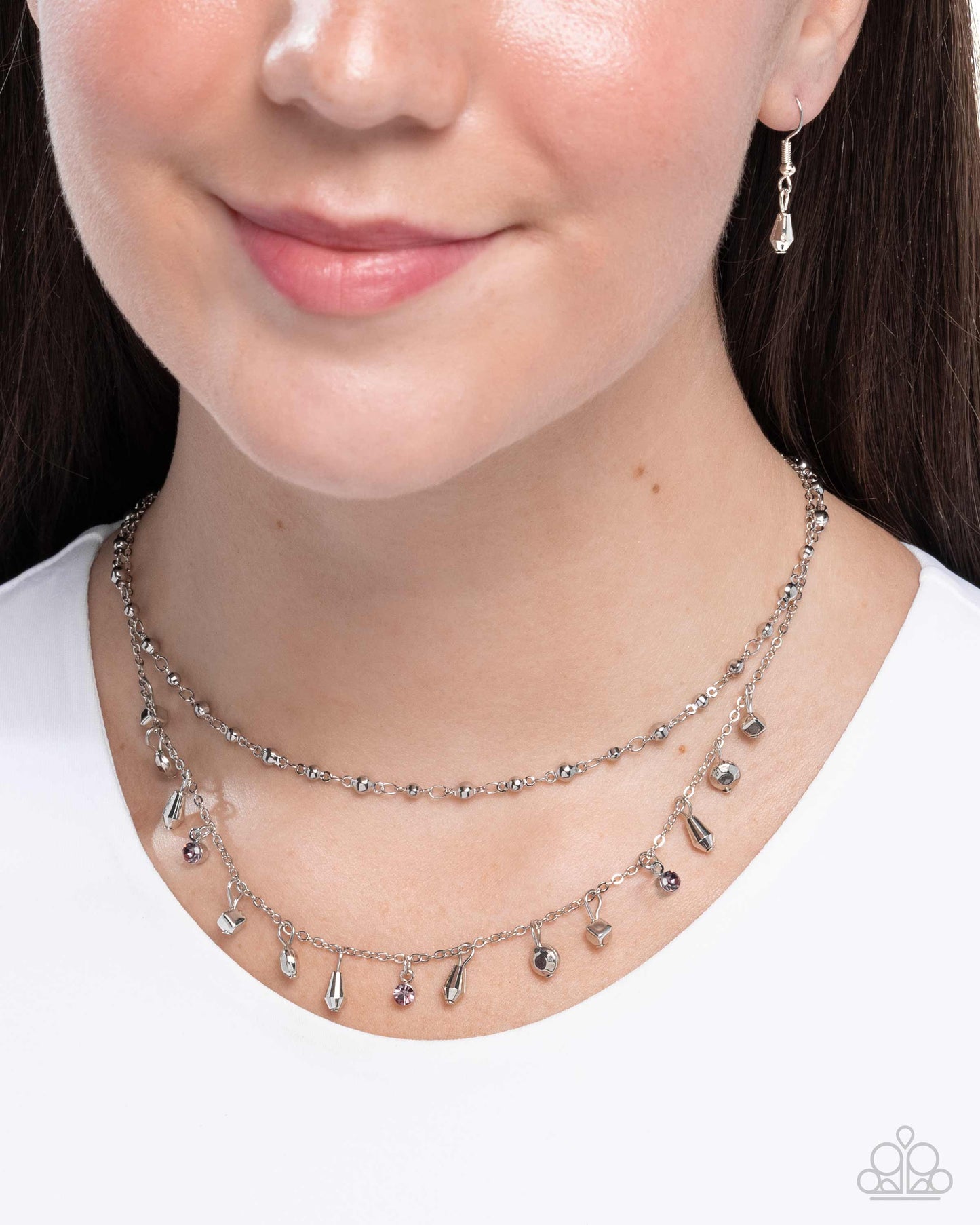 Layered Limit - Purple Rhinestones/Silver Cubes Paparazzi Necklace & matching earrings