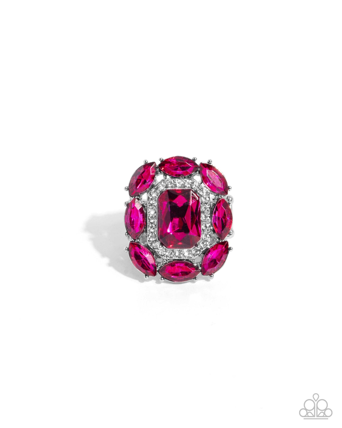 Follow Suit - Pink Emerald-Cut Gems/White Rhinestones Paparazzi Ring