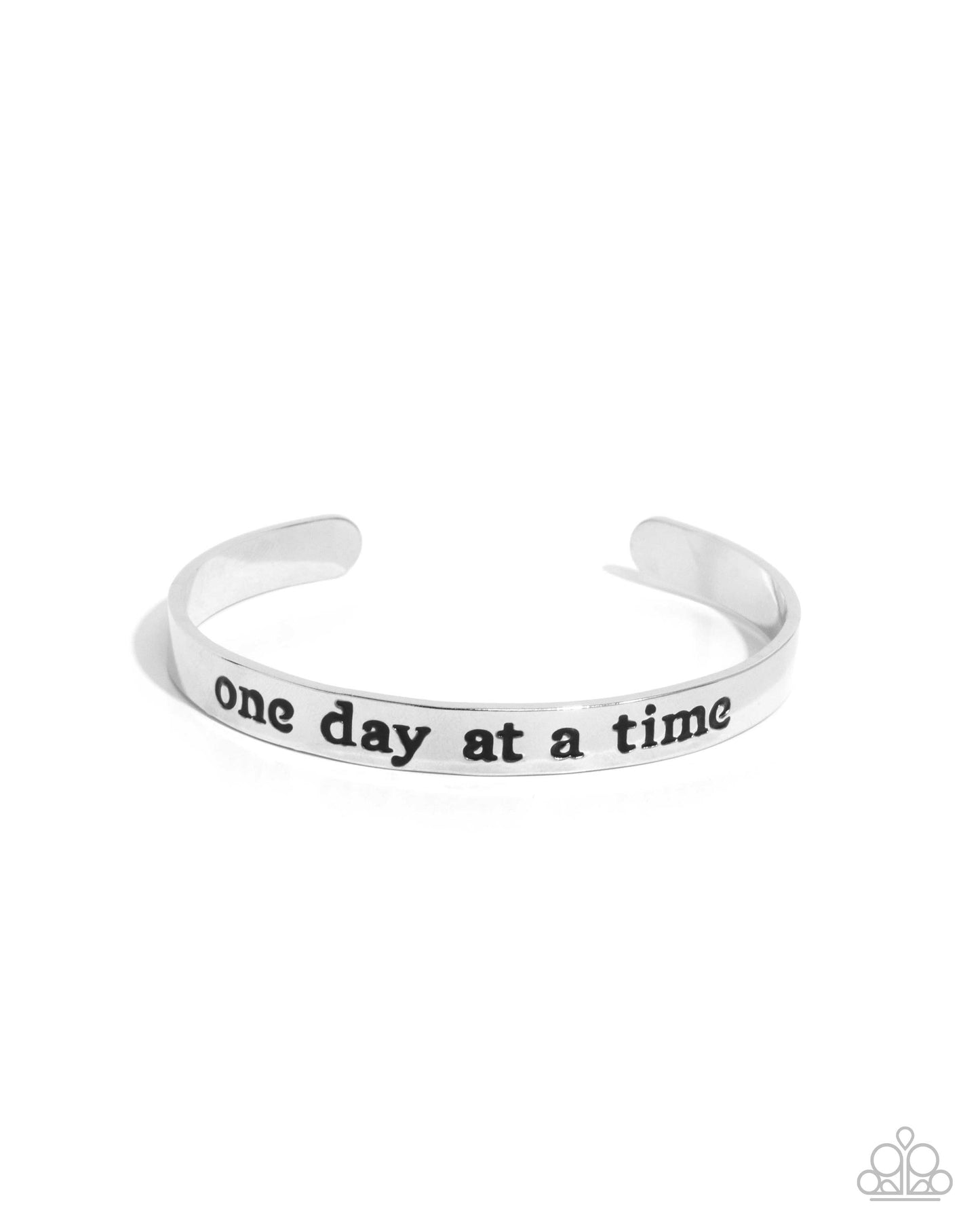 Day By Day Delight - Silver "One Day At A Time" Stamped Paparazzi Cuff Bracelet