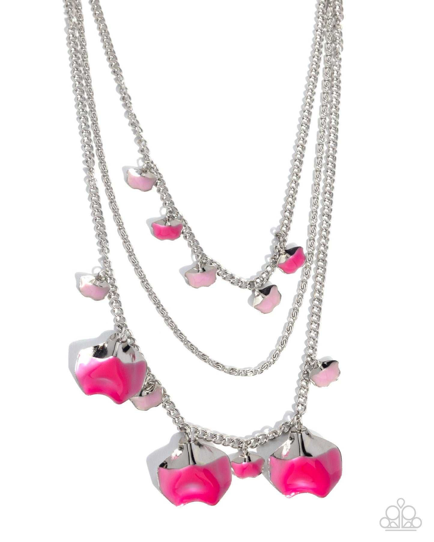 Forward Fashion - Pink Dipped Flower Petals/Silver Mismatched Chains Paparazzi Necklace & matching earrings