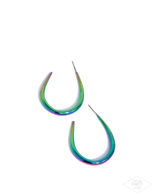 CURVE Your Appetite - Multicolor Oil Spill Asymmetrical Hoop Paparazzi Earrings