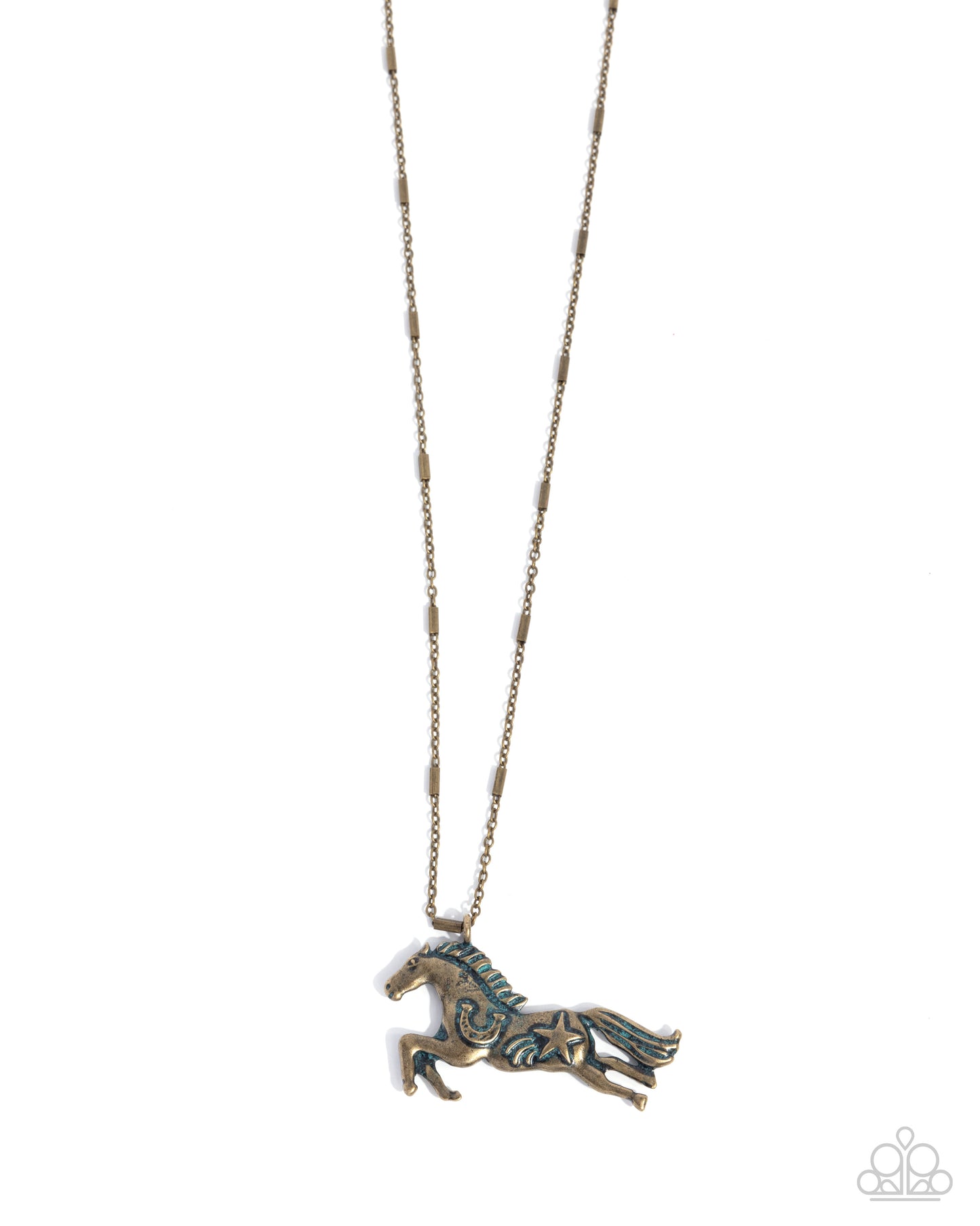 Stallion Spotlight - Brass Bronco Pendant Paparazzi Necklace & matching earrings