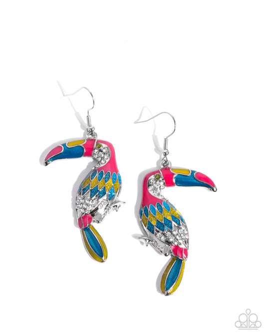 Toucan Tourist - Pink, Blue, Yellow Toucan Paparazzi Earrings