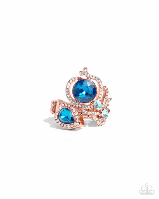 Enigmatic Excess - Copper Elegant Fittings, Blue/Light Blue Gems Paparazzi Ring