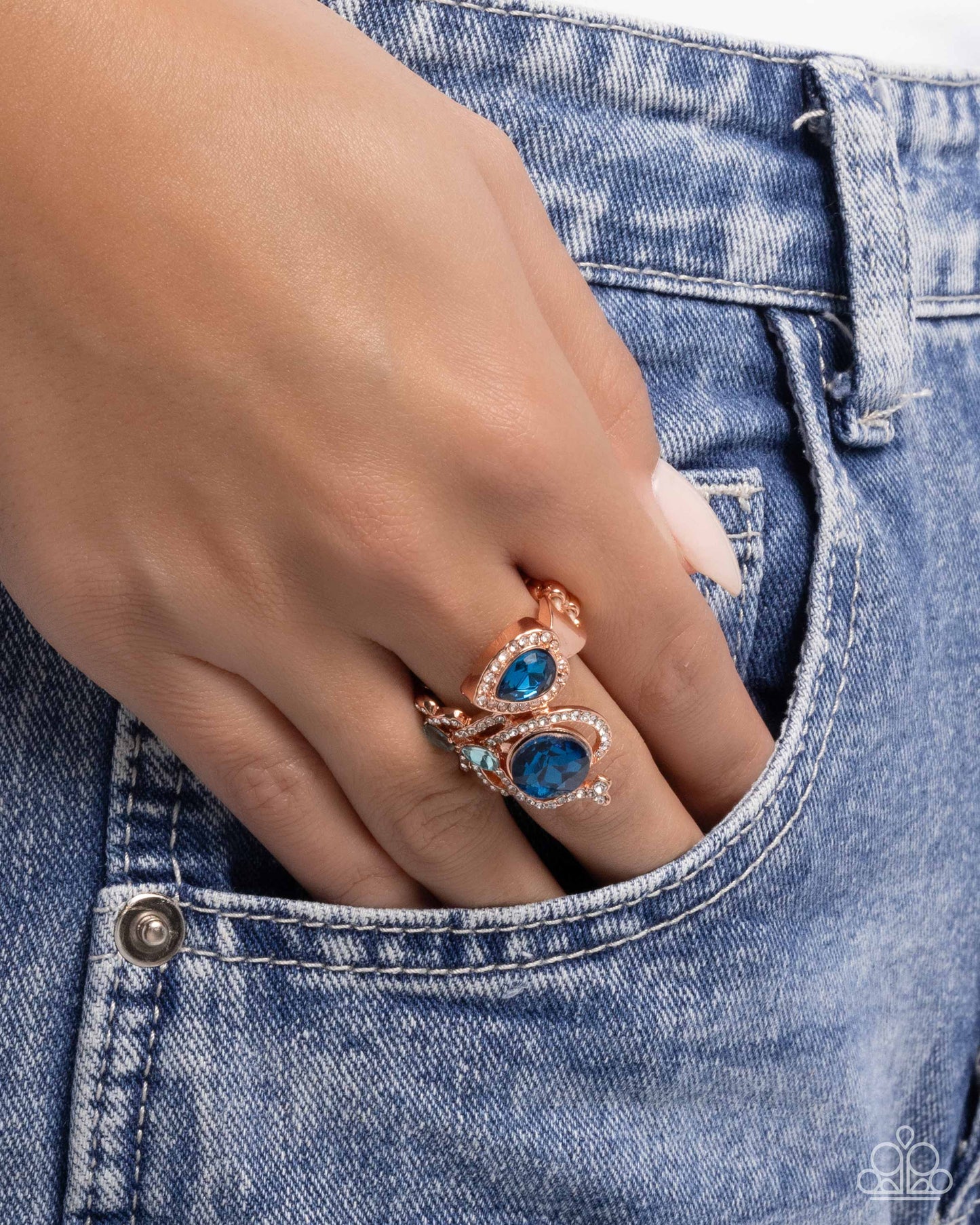 Enigmatic Excess - Copper Elegant Fittings, Blue/Light Blue Gems Paparazzi Ring