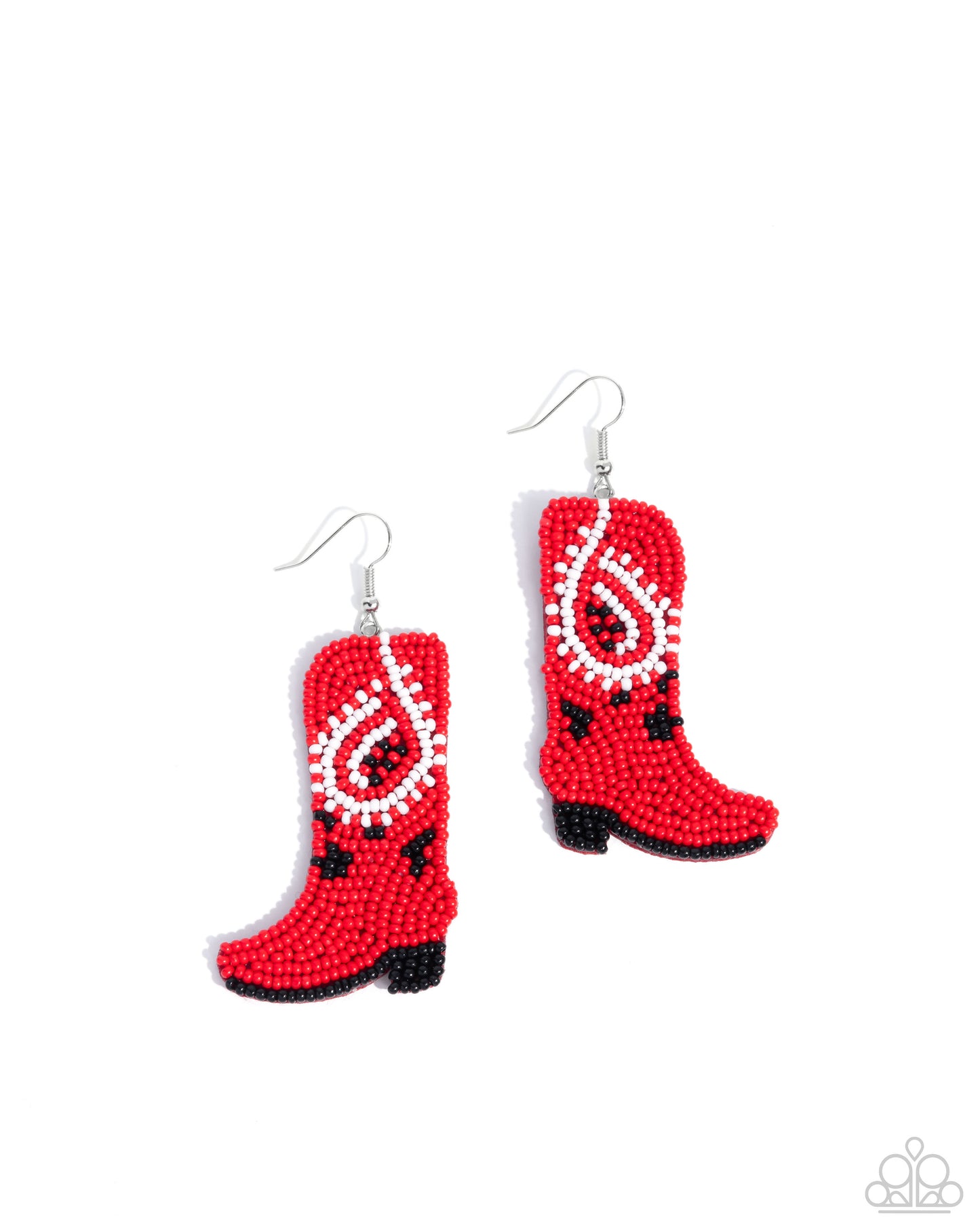 Western Webbing - Red, White, & Black Seed Bead Cowboy Boot Paparazzi Earrings