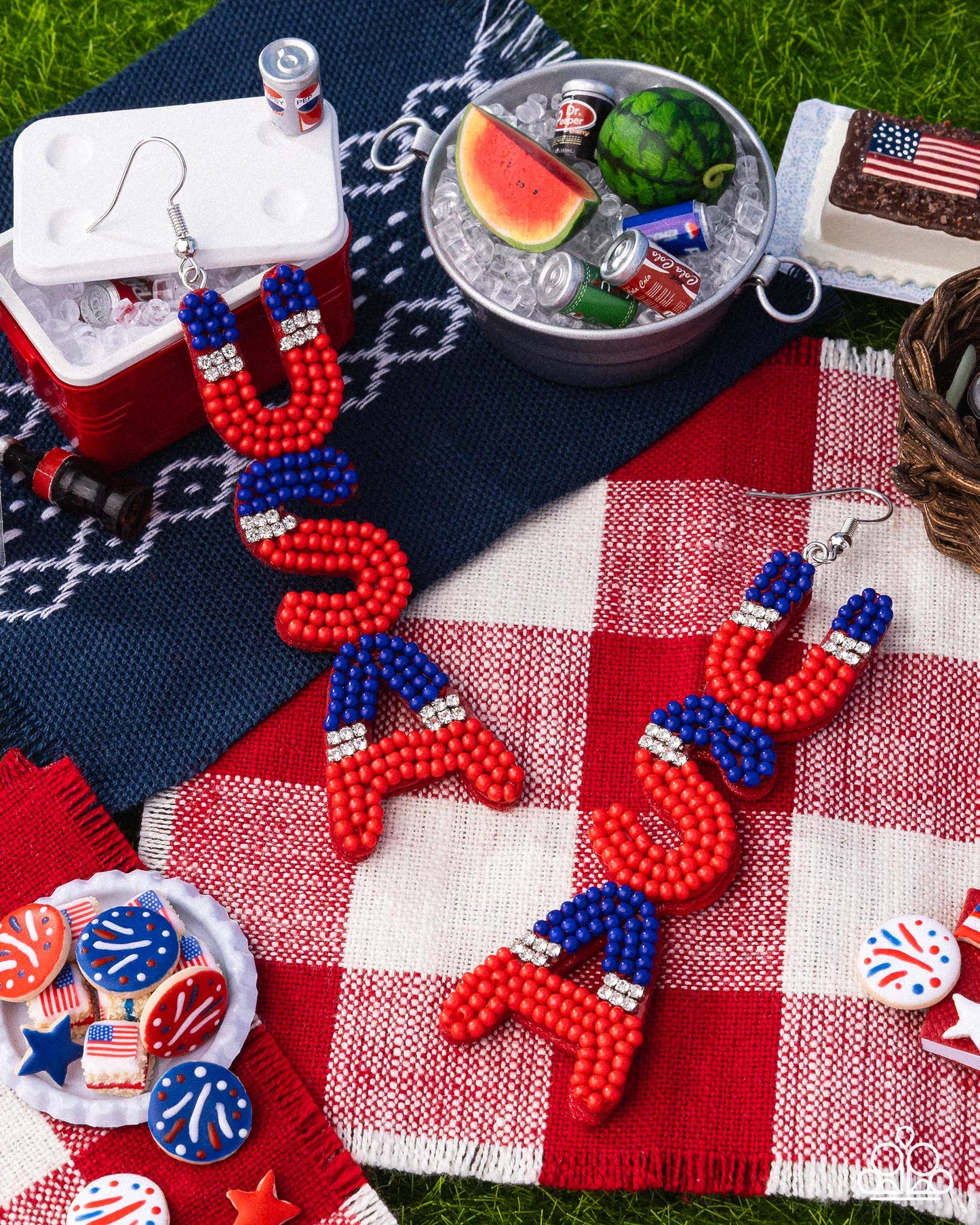 Pampered Patriot - Multicolored Seed Bead "USA" Paparazzi Earrings