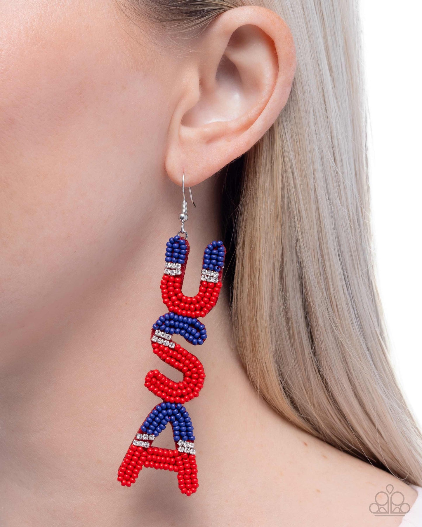 Pampered Patriot - Multicolored Seed Bead "USA" Paparazzi Earrings