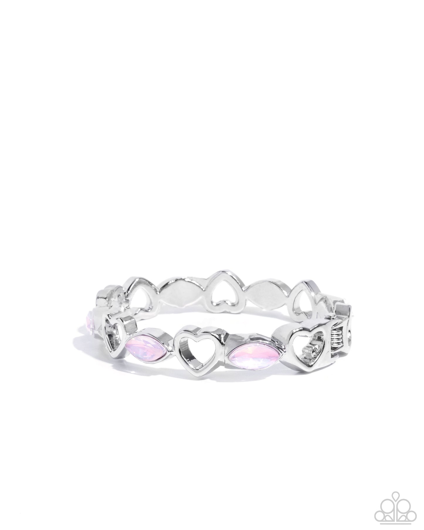 Heartfelt Headline - Pink Iridescent Gems/Open Heart Frames Paparazzi Hinge Bracelet