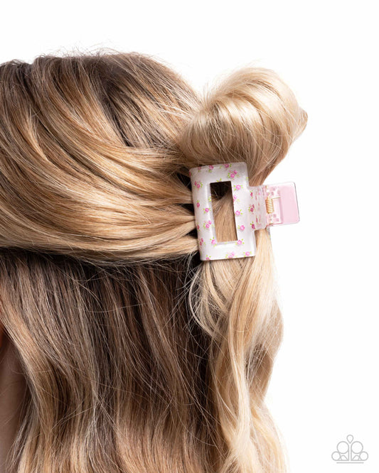 Petite Print - Pink Pastel Flowers/White Claw Clip Paparazzi Hair Accessory