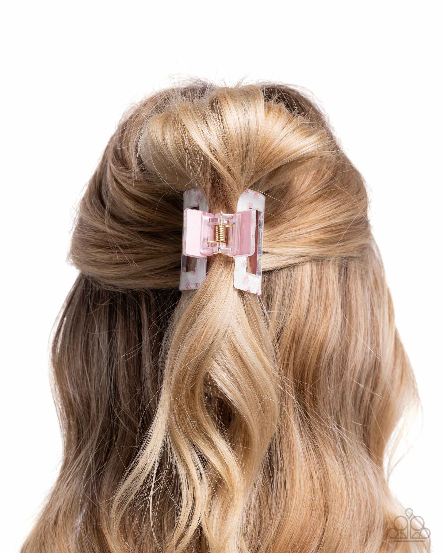 Petite Print - Pink Pastel Flowers/White Claw Clip Paparazzi Hair Accessory