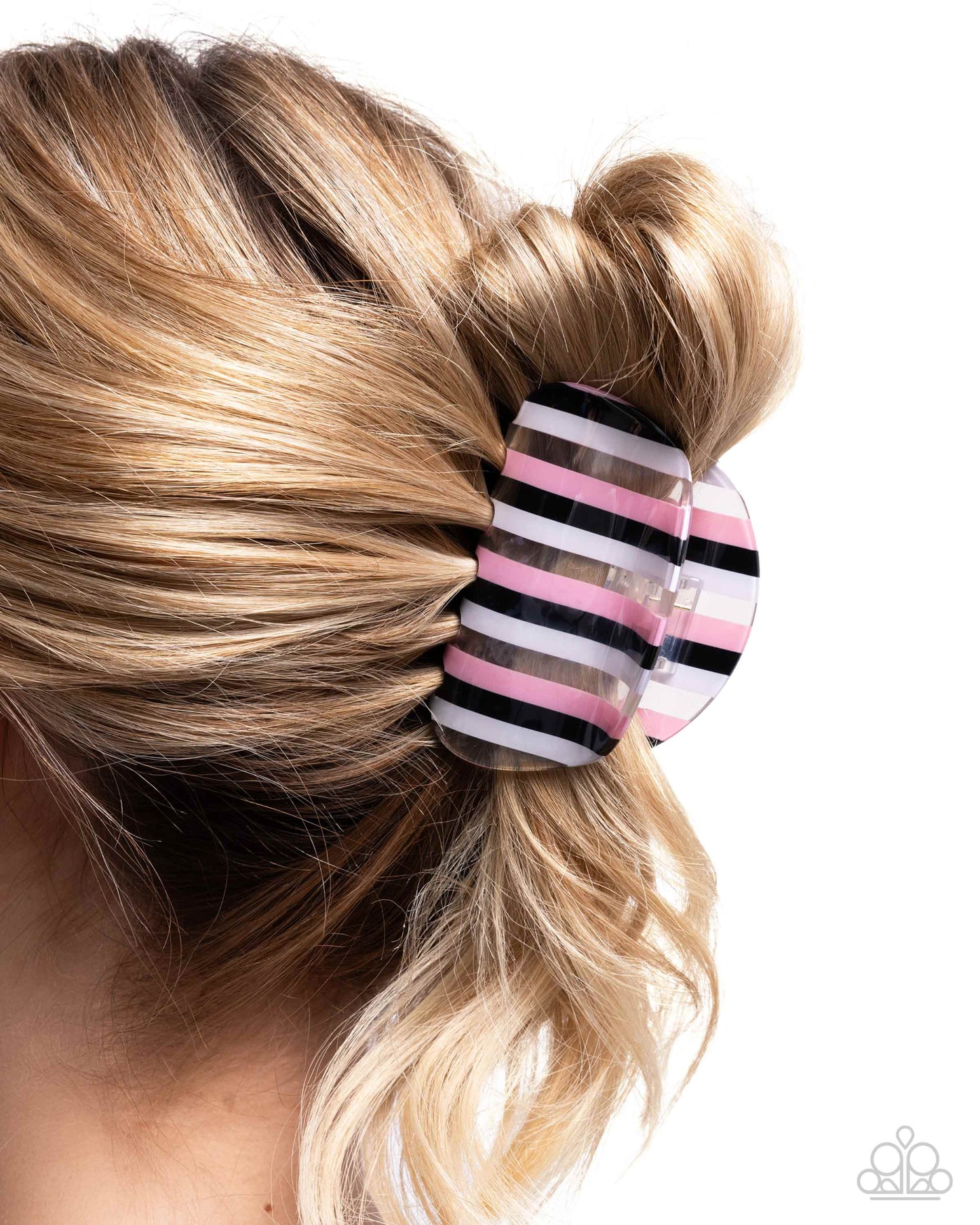 Linear Legato - Pink, White, & Black Striped Paparazzi Hair Claw Clip