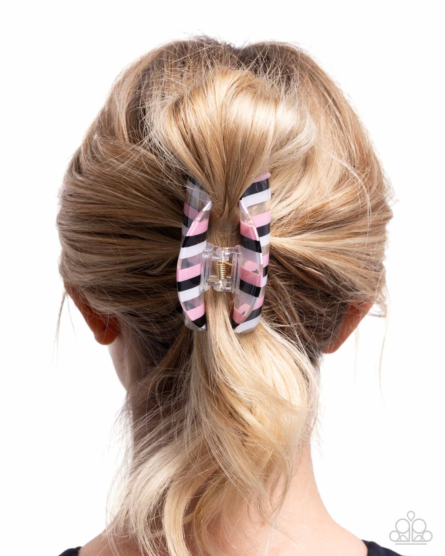 Linear Legato - Pink, White, & Black Striped Paparazzi Hair Claw Clip