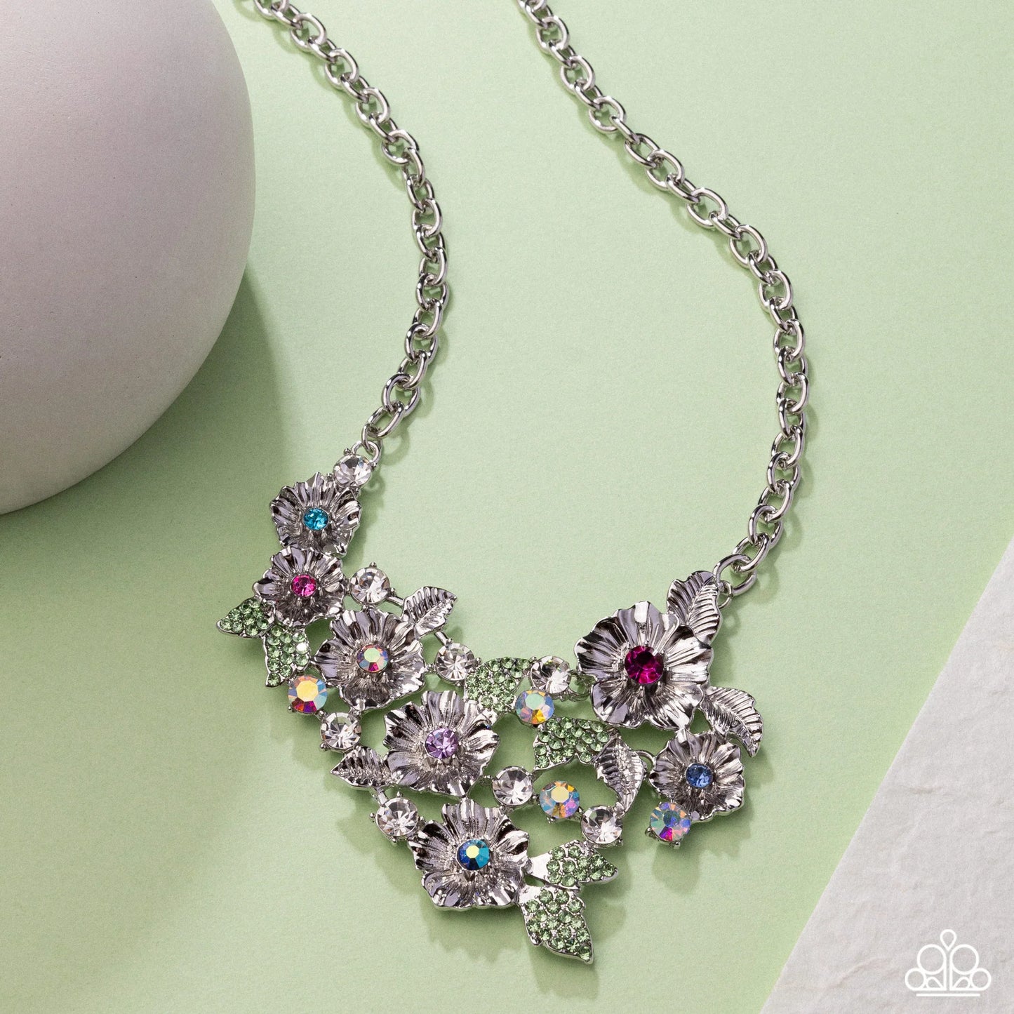 Head-Turning Haute - Multicolored Rhinestones/Luminescent Flowers Paparazzi Necklace & matching earrings