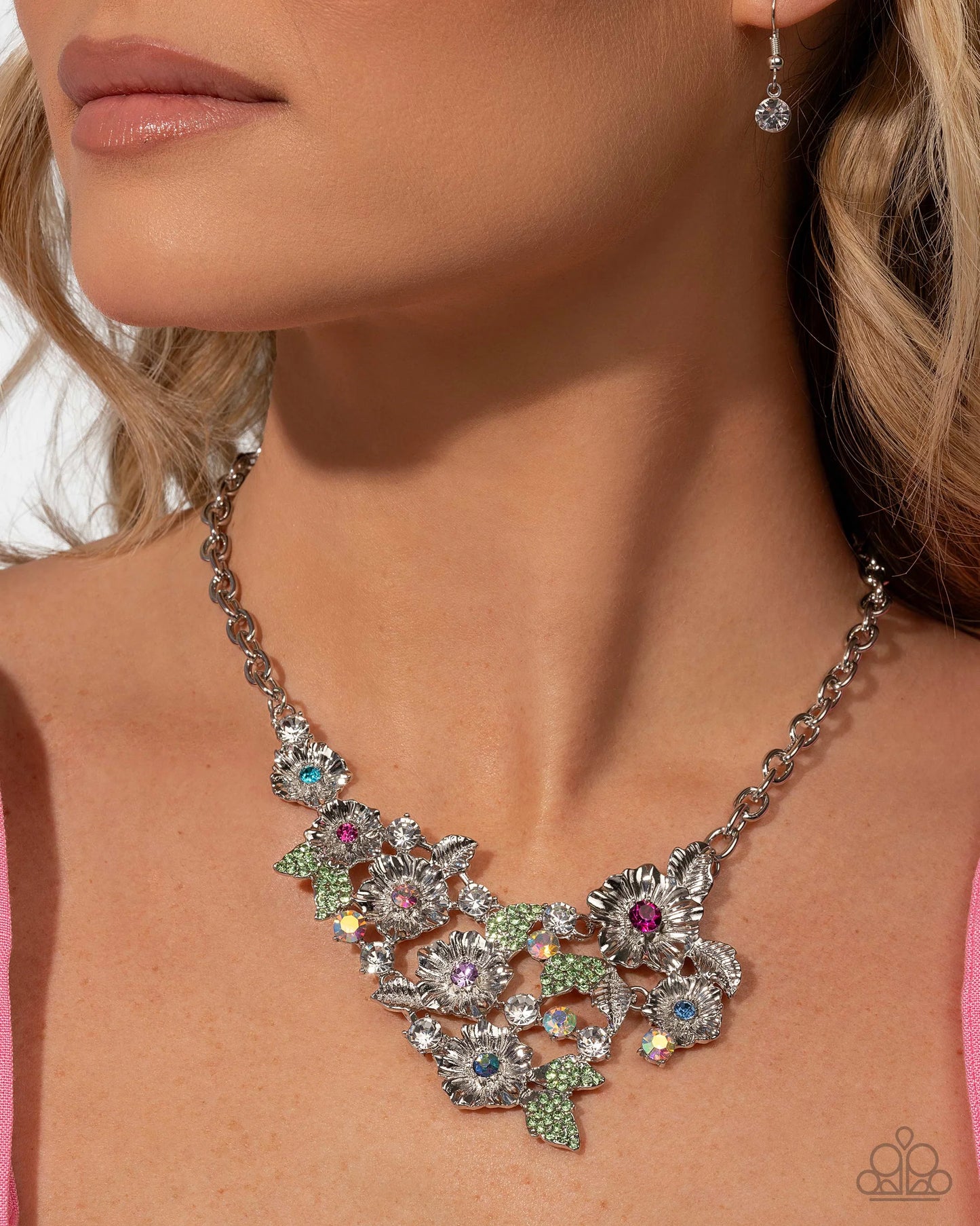 Head-Turning Haute - Multicolored Rhinestones/Luminescent Flowers Paparazzi Necklace & matching earrings