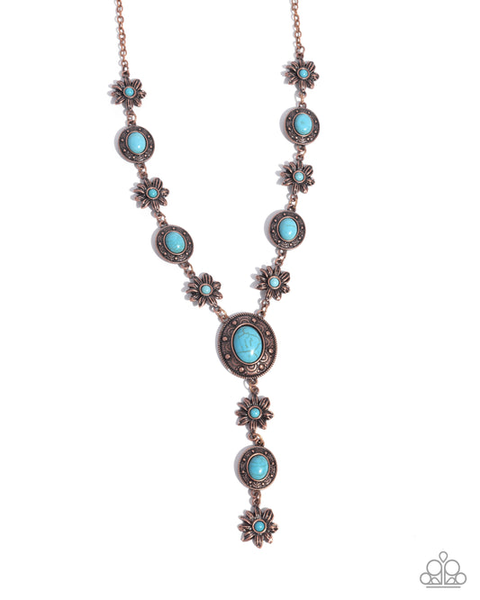 Rustic Rendezvous - Copper Antique Frames/Turquoise Stones Paparazzi Necklace & matching earrings