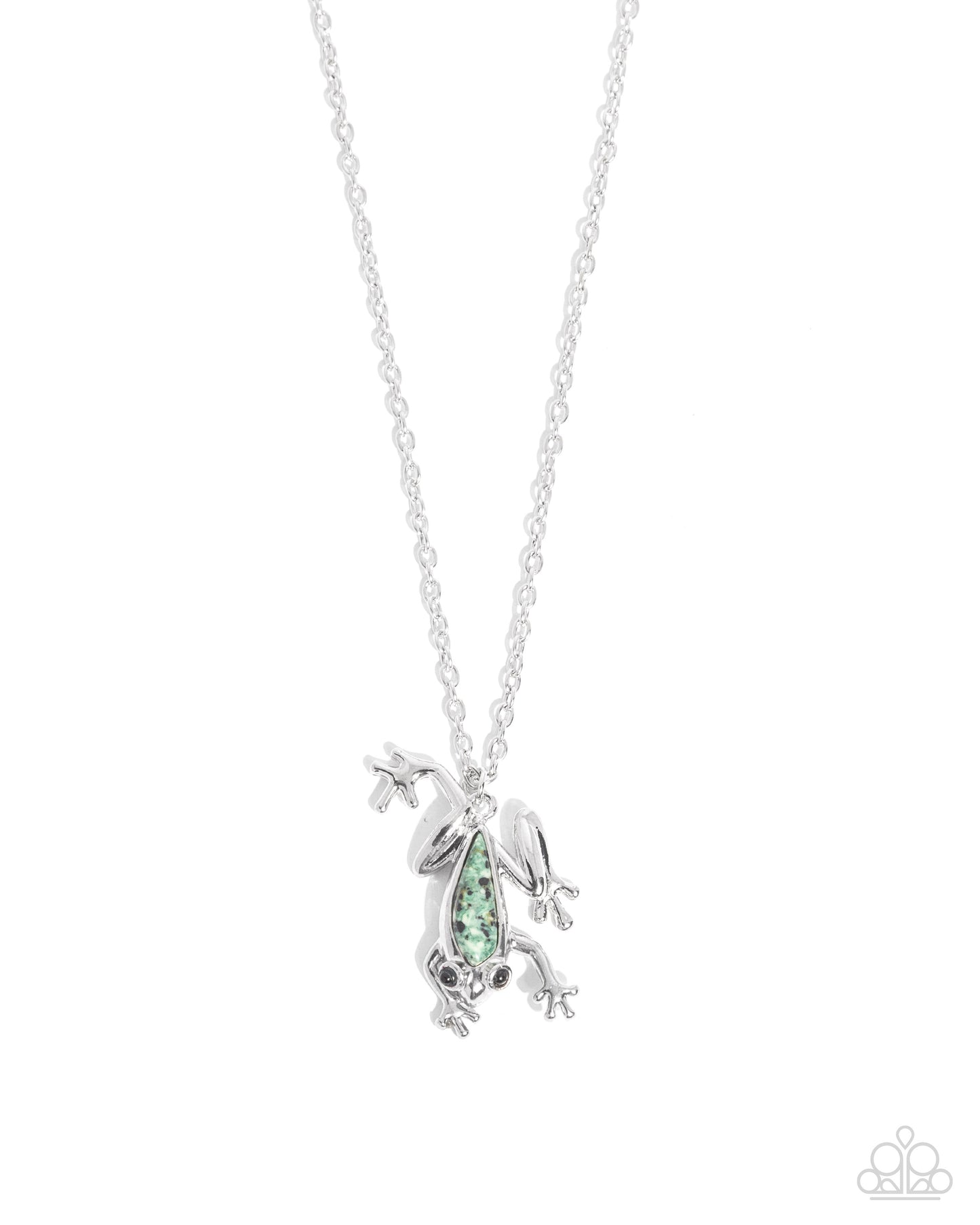 Flashy Tree Frog - Green Marbled Stone/Silver Tree Frog Pendant Paparazzi Necklace & matching earrings