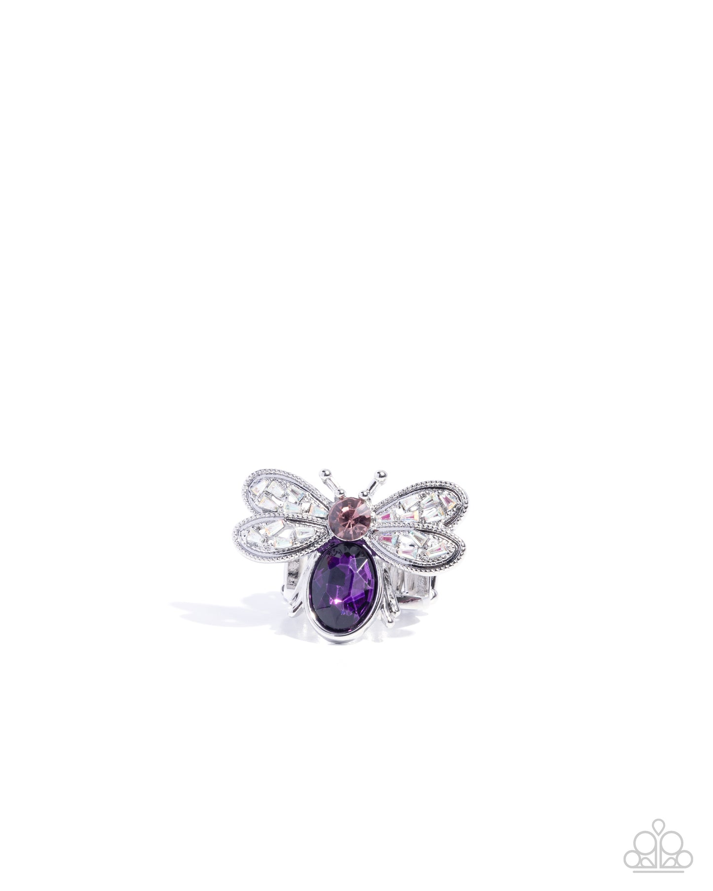 Bedazzled Bee - Purple Gem Body/Iridescent Rhinestone Wings/Silver Bee Paparazzi Ring