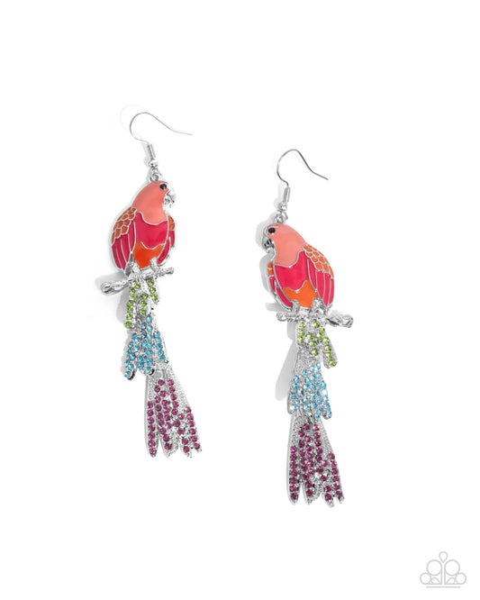 Parrot Pull - Orange, Peach, & Pink Painted Parrot Paparazzi Earrings
