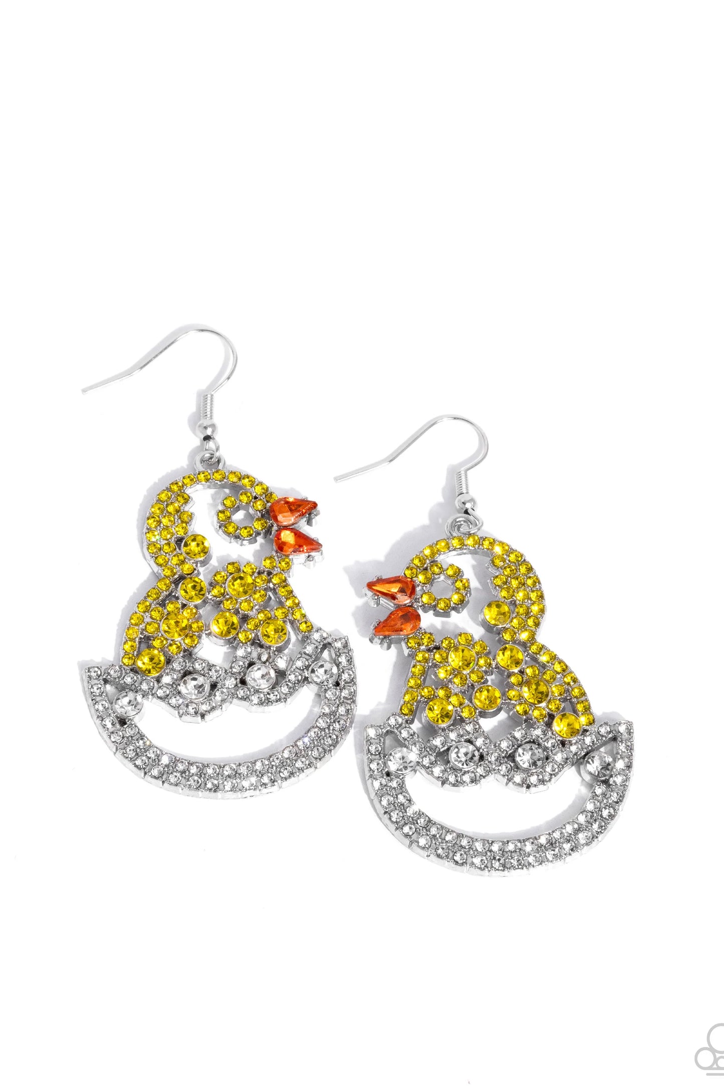 Chick Couture - Yellow Rhinestone Chick/White Rhinestone Eggshell Paparazzi Earrings